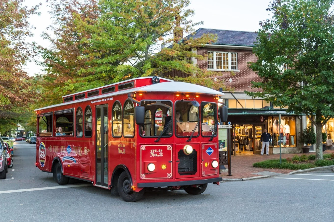 A trolley Bus in downtown