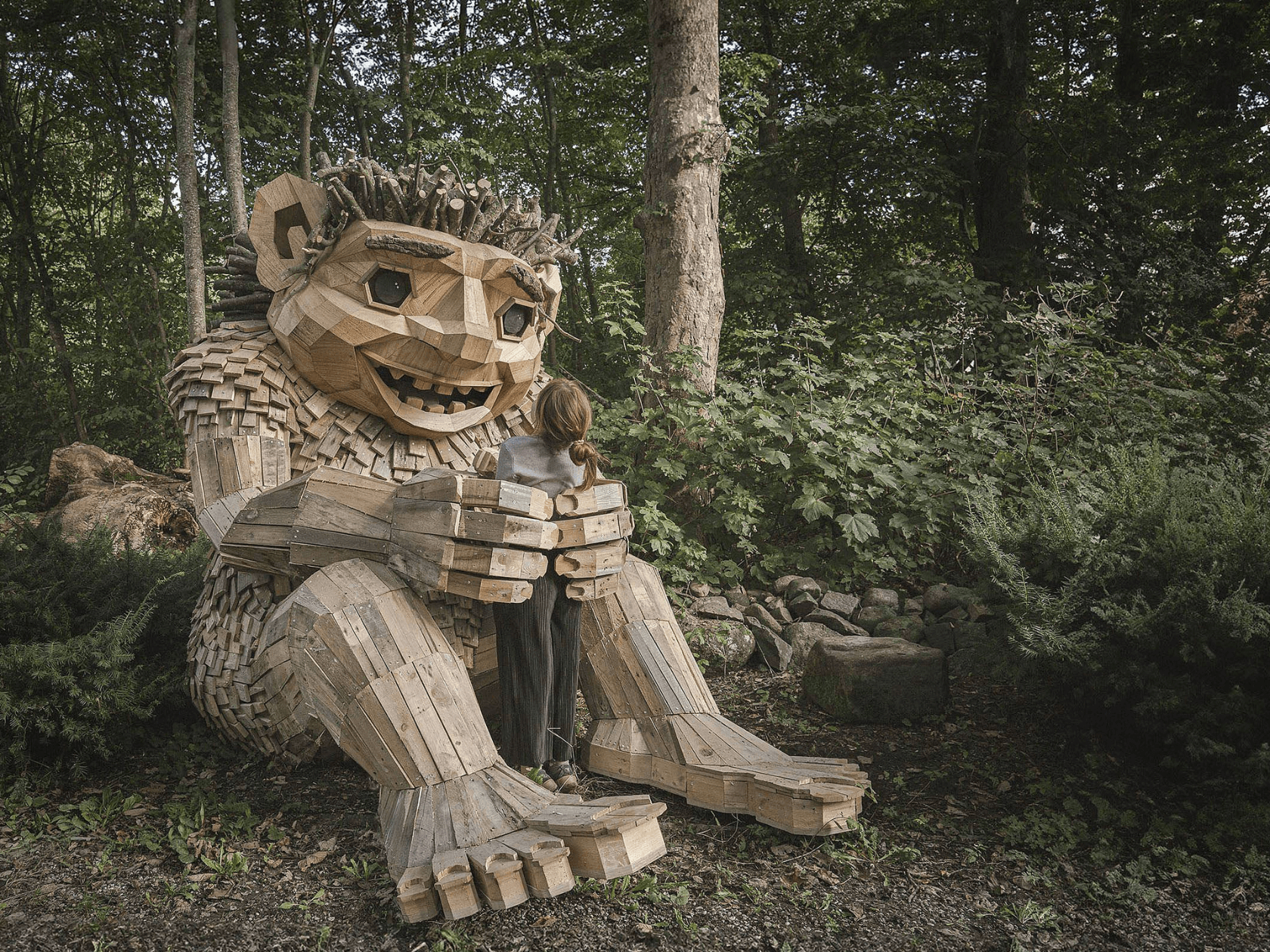 A wooden statue made to look like a troll